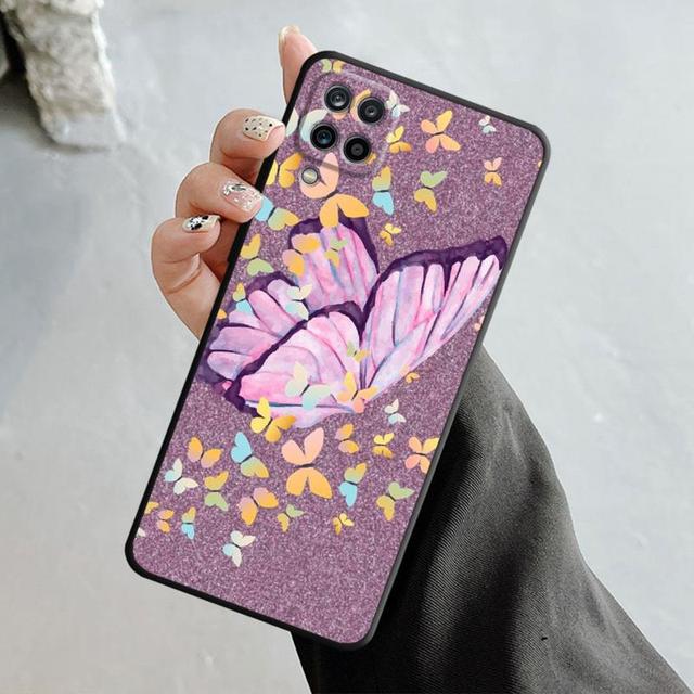 Чехол для Samsung Galaxy A70 A70s A50 A30s A04s A20s A20e A02 A02s A03 A42 M52 M31 M04, блестящий эстетический чехол с бабочкой и розой
