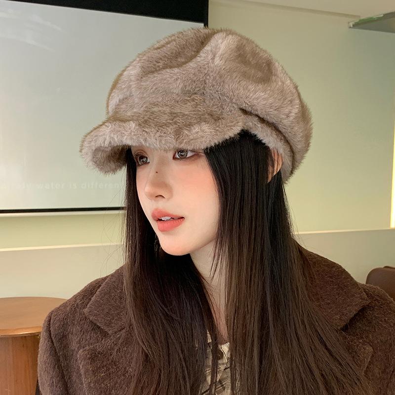Beret Women's Winter Thickened Warm Cap Plush Cap Fashion Octagonal Hat