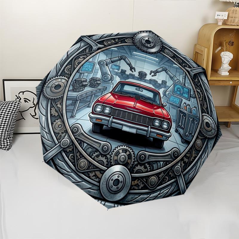 Automotive Assembly Automation pattern umbrella, portable and foldable design, 8 ribs, a casual accessory for friend's birthday gifts.