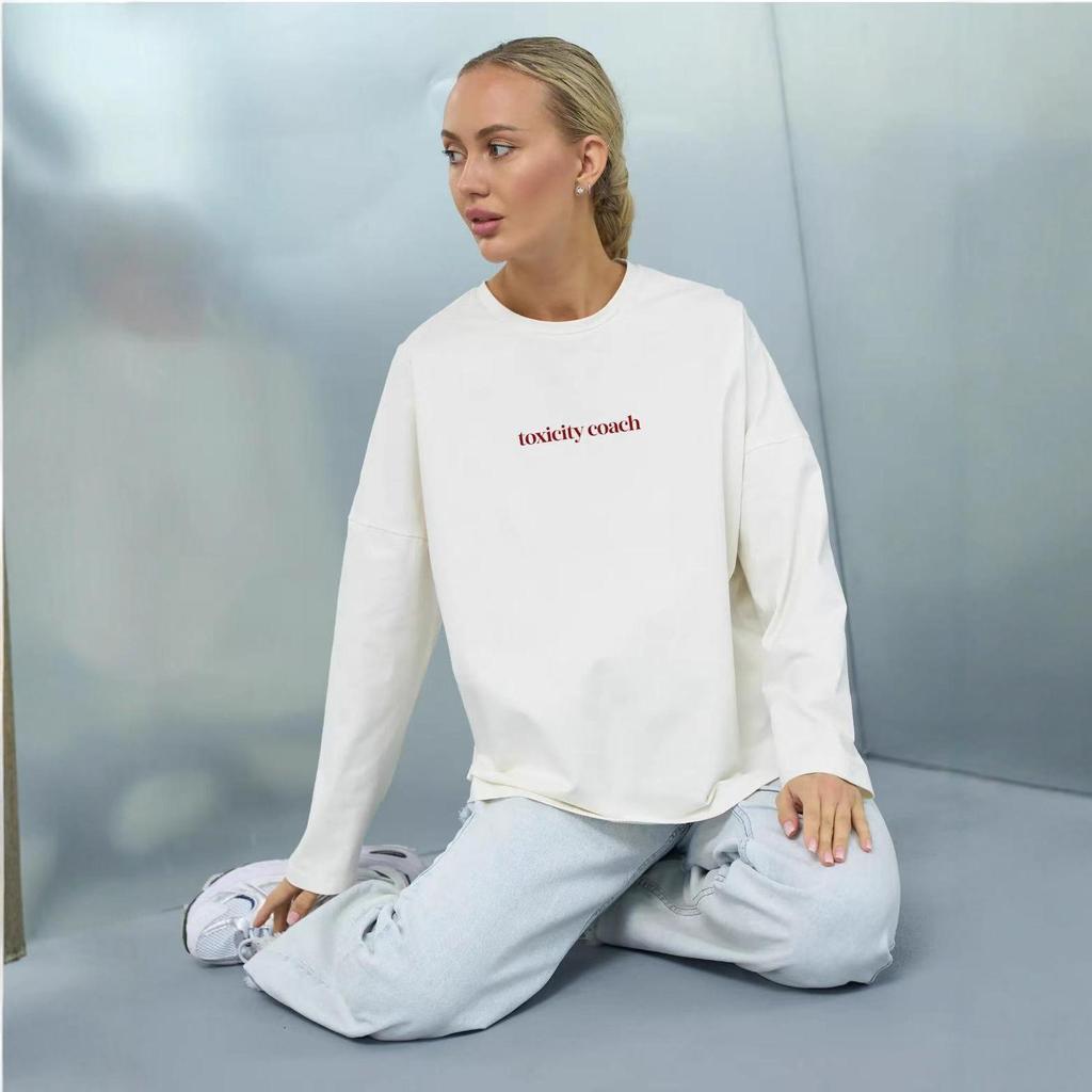 Универсальная женская футболка с длинным рукавом средней длины из чистого хлопка – Европейский/Американский осенний стиль