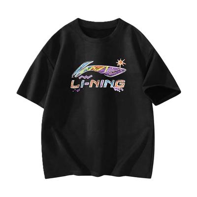 Li-Ning Свободная футболка с круглым вырезом, дышащая, студенческий стиль, универсальная, с принтом букв, для велоспорта, бега, повседневных занятий спортом, с коротким рукавом, унисекс, топы ATBS770-2