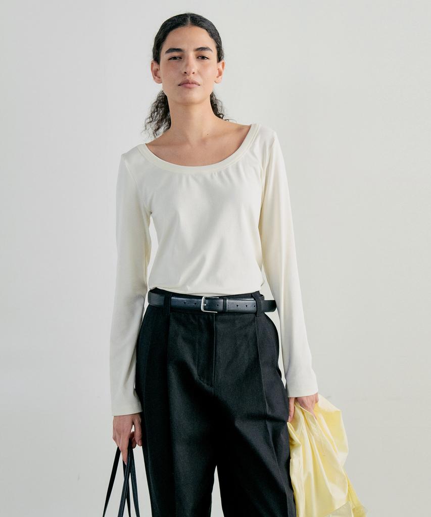NOTIA Wide Boat Neck Line T-Shirt - Cream