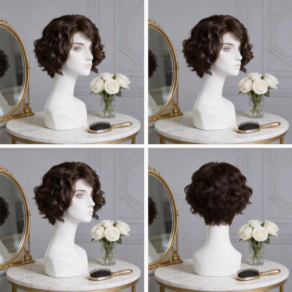 Deep Brown Short Curly Wavy Wig For Women With Layered Bangs And Voluminous Style