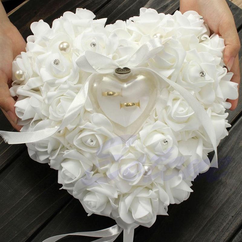 Romantic Rose Wedding Favors Heart Shaped Jewelry Gift Ring Box Pillow Cushion