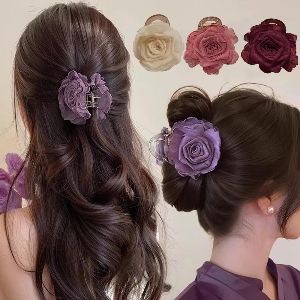 Double-Sided Hair Claw Rose Flower Floral Hairpin Sweet Hair Clip Hair Accessories