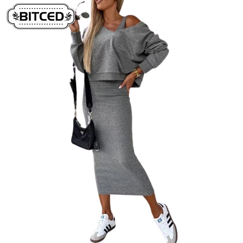 BITCED Женские модные повседневные однотонные брючные костюмы с принтом и длинным рукавом