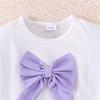 Модный и милый комплект для девочек 2025 года, летний детский комплект с короткими рукавами, бантом, пышными рукавами и плиссированной юбкой с высокой талией