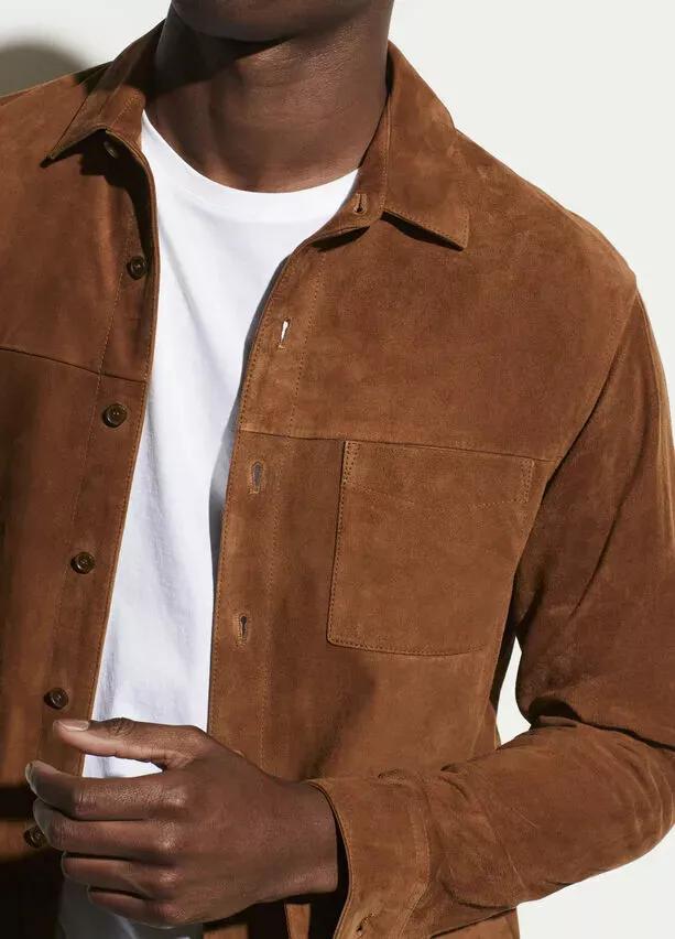 Handmade Pure Soft Suede Leather Shirt Men Brown Stylish Casual Designer Button