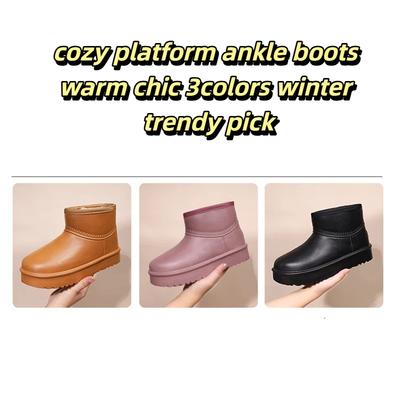 Женская зимняя мода Уличные теплые противоскользящие водонепроницаемые с флисом резиновые сапоги и сноубутсы на толстой подошве