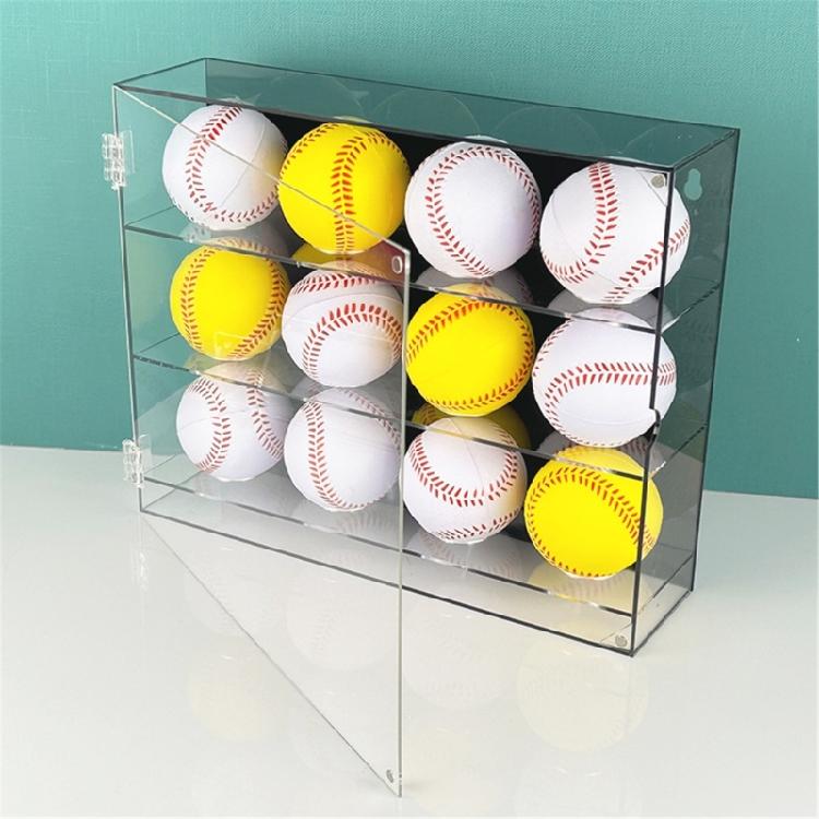 Space Saving Acrylic Sports Balls Display Stand Wall Mounted Clear Rack for 12 Slot Baseball Table Tennis Storage Box