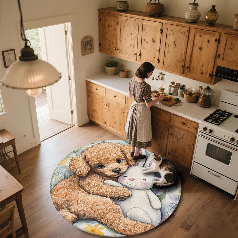 Plush Puppy,Round Area Rug,Carpet Rug for Living Room Bedroom Sofa Playroom Decor,Non-slip Floor Mat