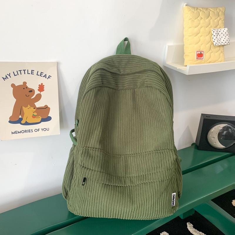 Japanese Solid Color Corduroy Schoolbag For Girls College Students, Simple And Versatile Casual Backpack For Girls, High School Backpack