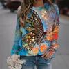 Fashionable Retro 3D Butterfly Print Women's Casual Round Neck Long Sleeved T-shirt