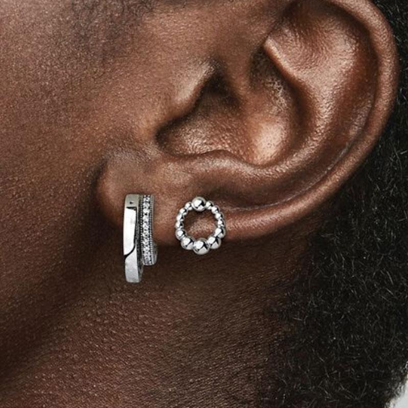 Sterling Color Pendiente For Women Beaded Circle Stud Earrings Earrings Fit Original Charm Earrings Fine Jewelry JoyasTrendy Stud
