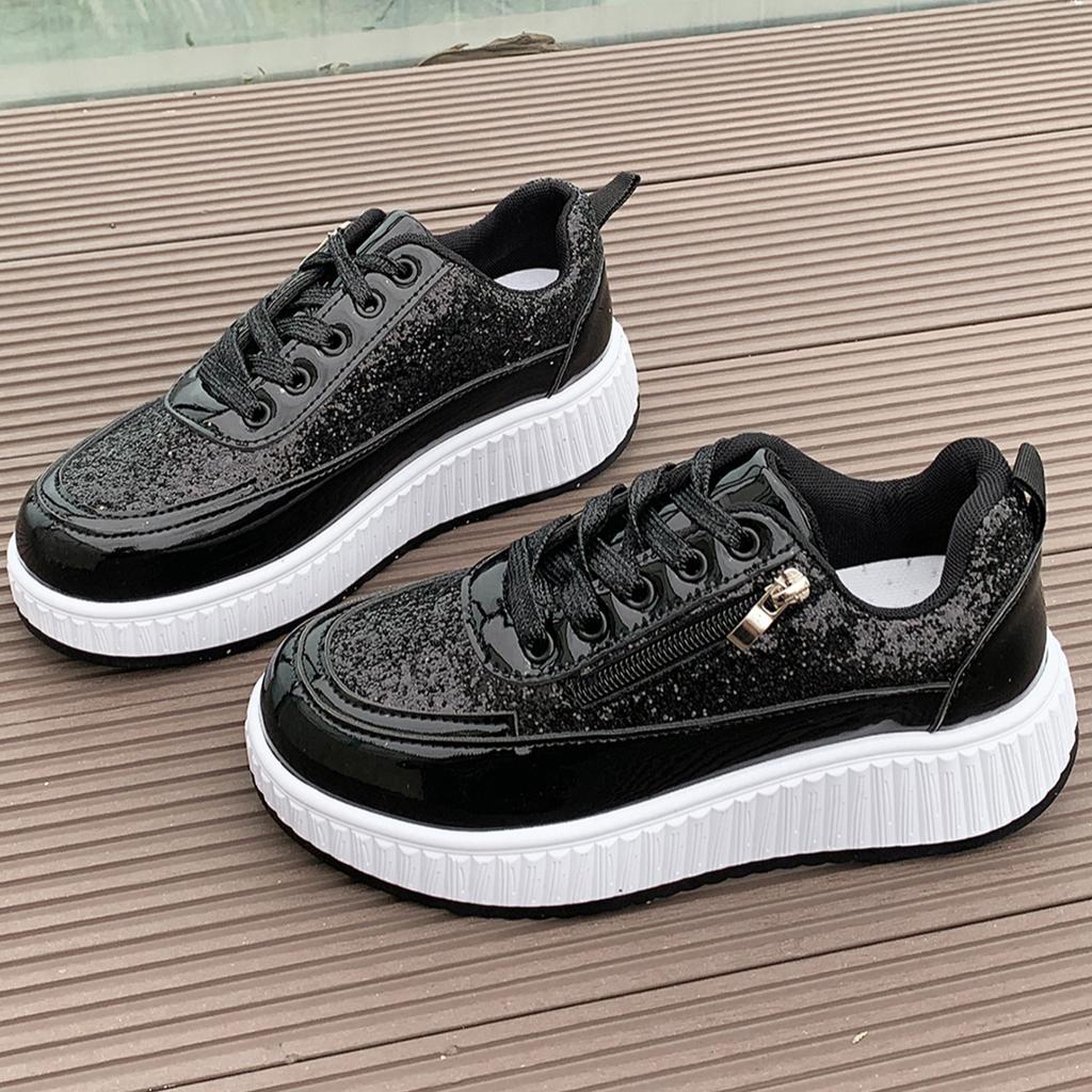 Women Autumn Zip Comfortable Fashion Casual Sneakers Women Trend Lace Up Thick Bottom Vulcanized Flats Sneakers De Mujer