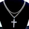 Silver Character Cross Pendant Stainless Steel Twist Chain Cuban Chain Set Men's and Women's Trendy Jewelry
