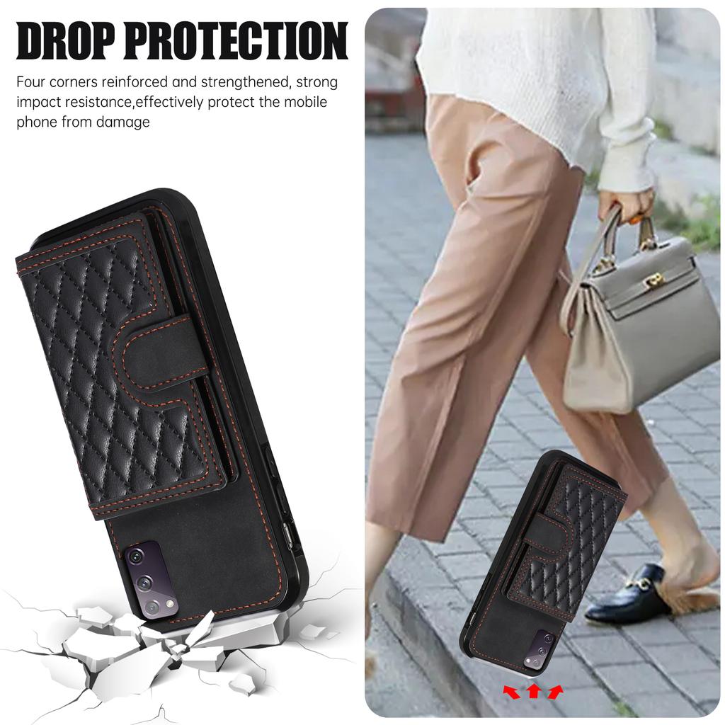 For Samsung Galaxy S20 4G/5G Card Holder Phone Case TPU+PU Leather Kickstand Phone Cover