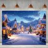 Festive Snowy Christmas Village Decoration Background Winter Photography Backdrop Decorations For Photo Studio Photo Booth Christams Party