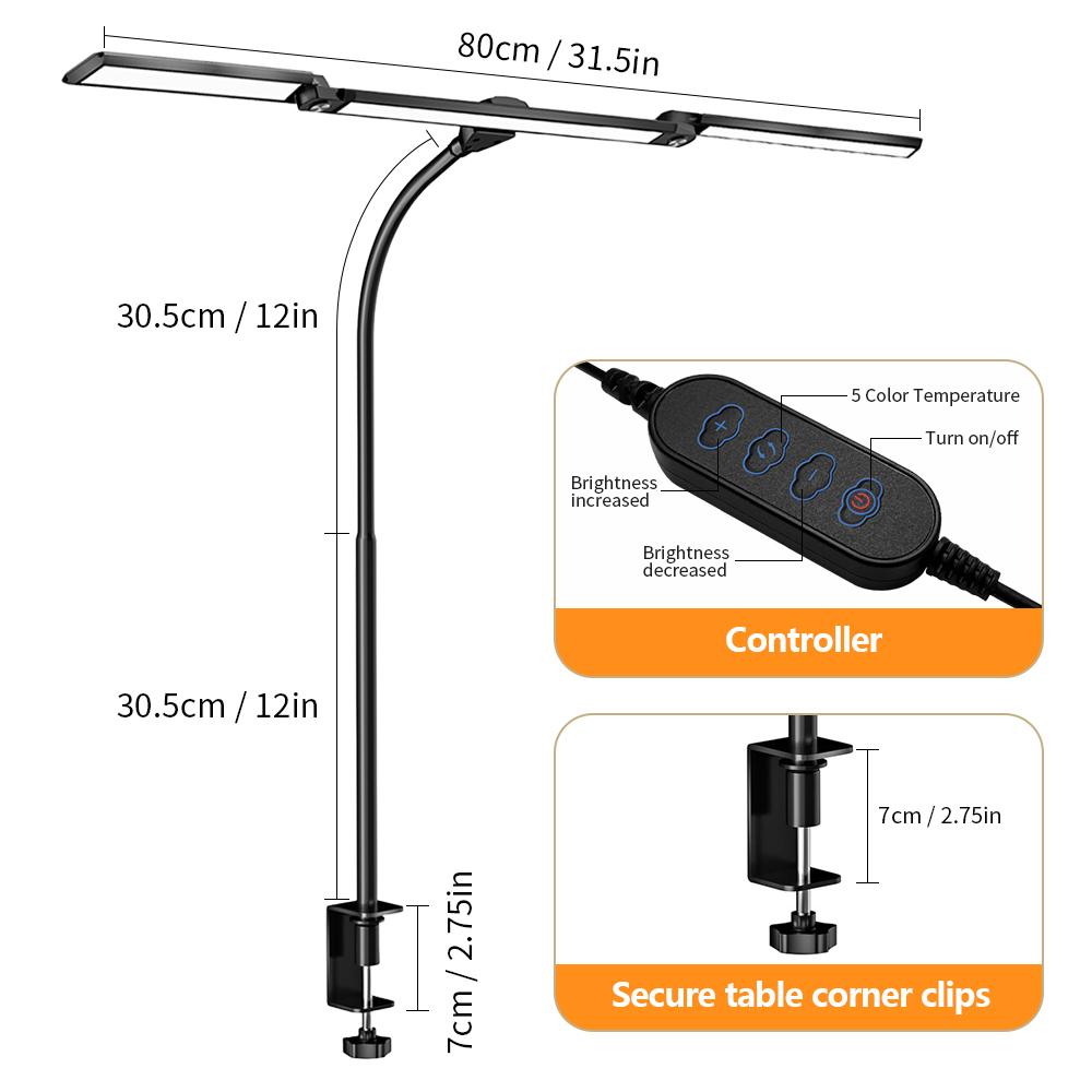 LED Eye-Caring Desk Lamp for Office Home Architect Lamp with Clamp Foldable Lighting Arm Flexible Gooseneck Study Table Lamp