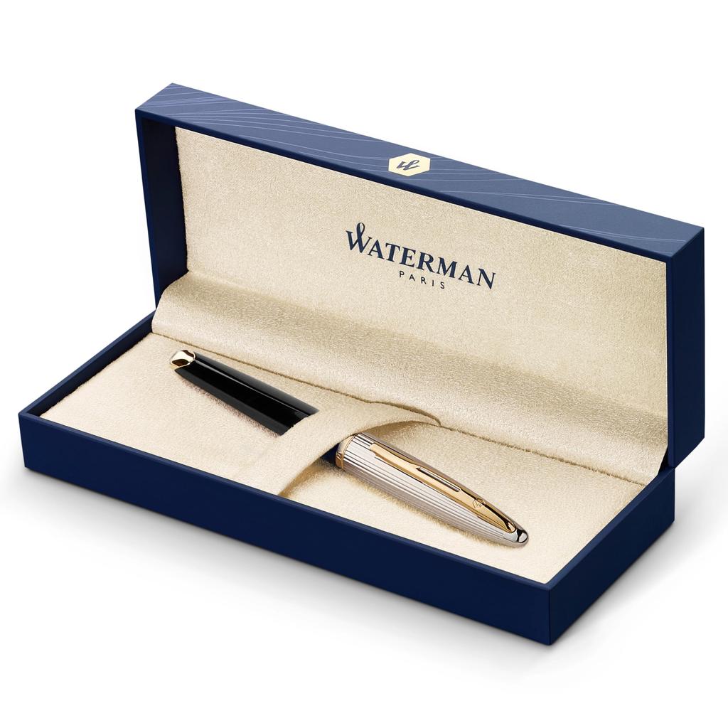 Waterman Fountain Pen Karen Deluxe Black Silver GT Fine Point 18K Gold Nib Gift Box Genuinely Imported S0699920 &