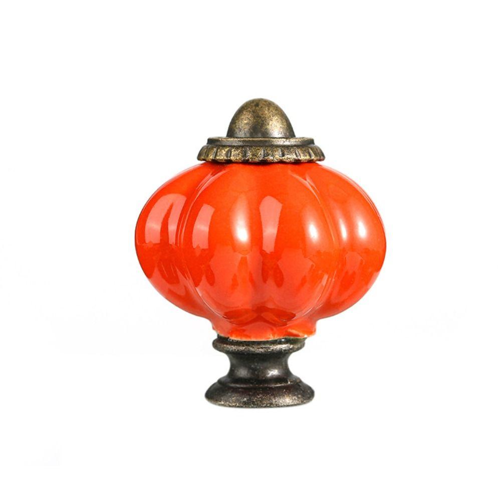 Single Hole Cabinet Knob Round Drawer Knobs Retro Ceramic Pumpkin Handle  Kitchen