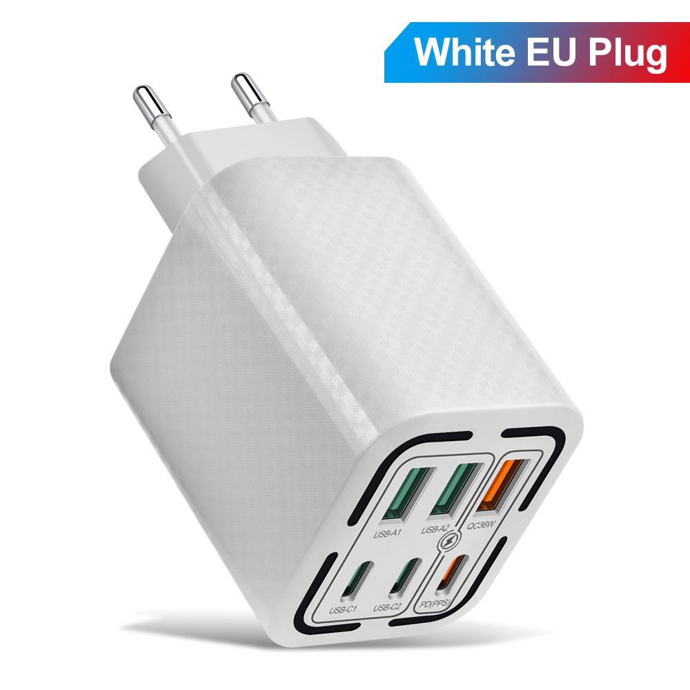 Total 100W USB Charger 6 Ports Type C Fast Charging Mobile Phone Wall Adapter EU/US Plug For iPhone 15 Samsung Xiaomi