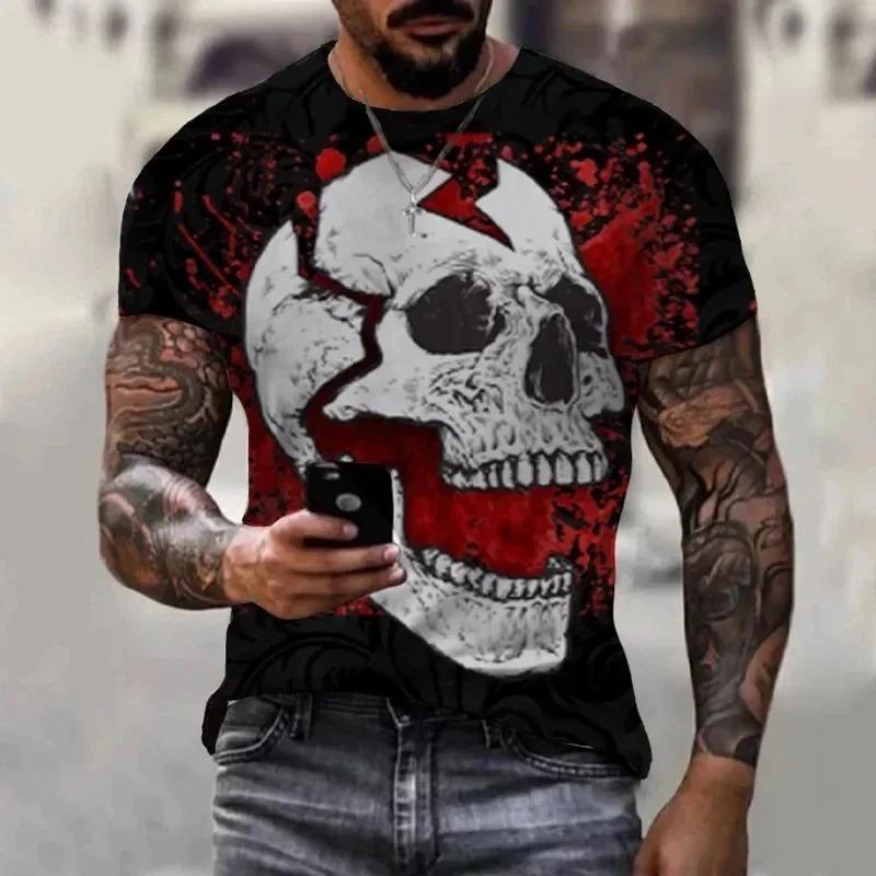 Funny 3D Skull Printed Men's T Shirt Hip Hop Punk Harajuku Streetwear Casual O-neck Short Sleeve Tops Fashion Oversized T-shirts