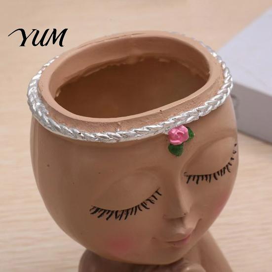 Unique Home Office Ornaments Face Planter Pot, Cute Resin Head Vase for Succulents Flowers, Decorative Flower Pots Indoor Bedroom Desk Shelf