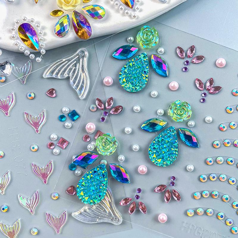 1 лист Dreamy Diamond Patch 3D Face Jewels Mermaid Rose Временные татуировки Наклейки Sweet Diy Body Art Украшения Макияж