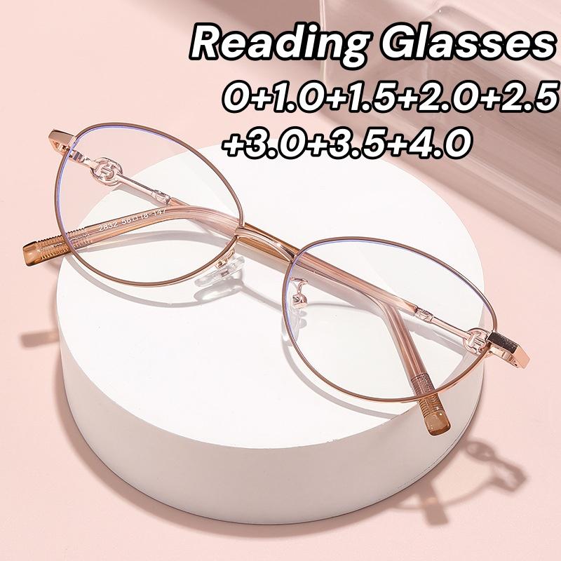 Новая Мода Женские Очки для Чтения Мужские Металлическая Оправа Блокирующие Синий Свет Очки для Дальнозоркости с Диоптриями +1.0+1.5+2.5+3.5+4.5