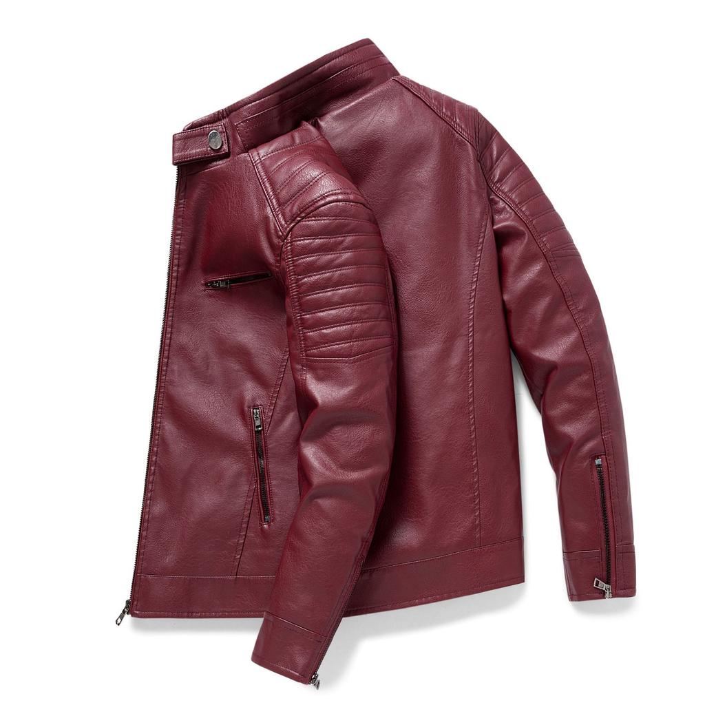 Autumn and Winter Men's Leather Jacket, Stand Collar, Trendy Leather Jacket, Handsome Motorcycle Jacket, Men's Jacket