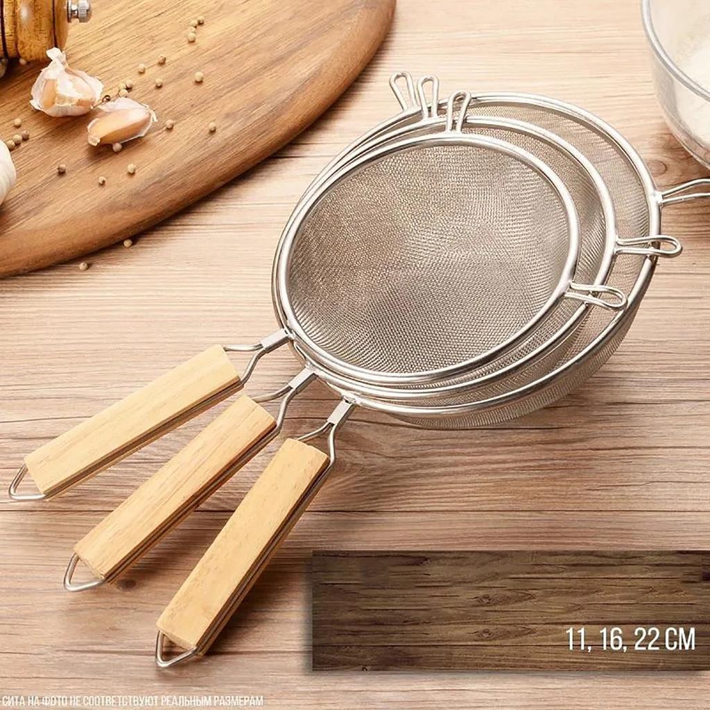 Большой фильтр-дуршлаг из нержавеющей стали с деревянной ручкой, двухухий, ложка для жарки, бытовая кухонная утварь, сетка для лапши, дуршлаг
