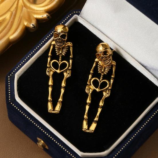 1 Pair Women Halloween Earrings Skeleton Shape Punk Exaggerated Polished Alloy Skull Jewelry Club Party Ear Jewelry