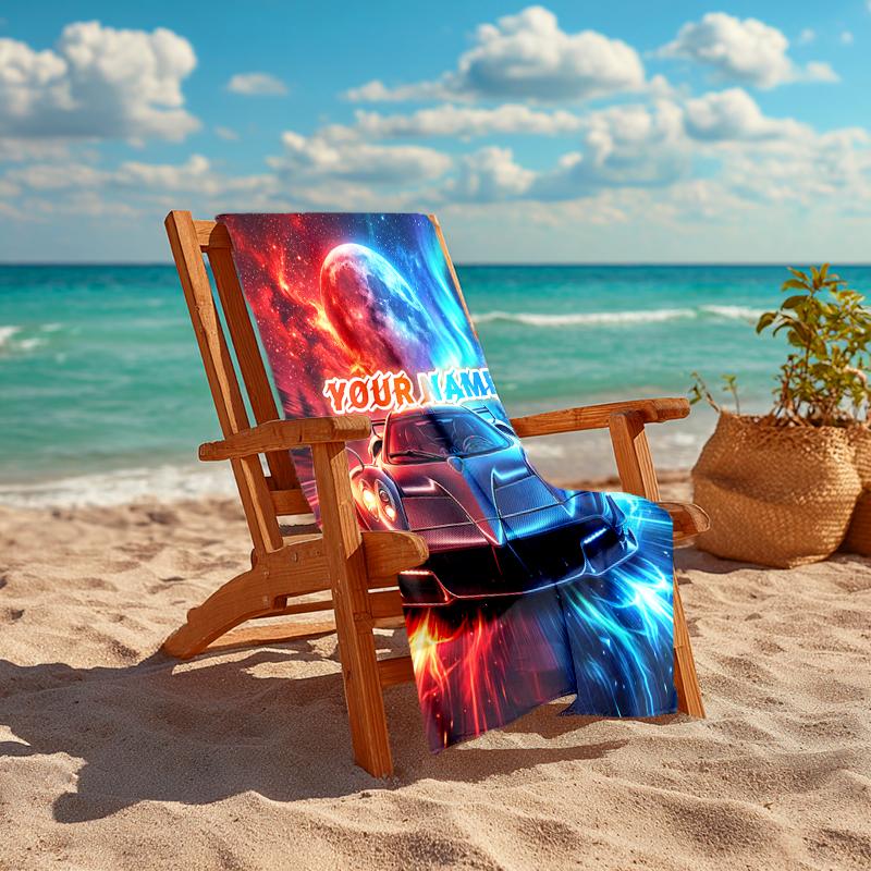 1PC Custom Name "Galactic Racer" Beach Towel Highly Absorbent And Sand-Resistant Towel for Swimming, Pool, Yoga, And Travel Lightweight