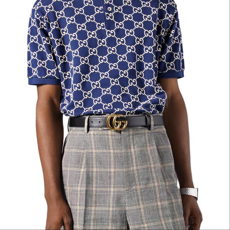 Gucci GG Marmont пряжка с логотипом Double G яркий золотой тон аксессуары кожаный ремень мужской черный ширина 3 см 4145160YA0G