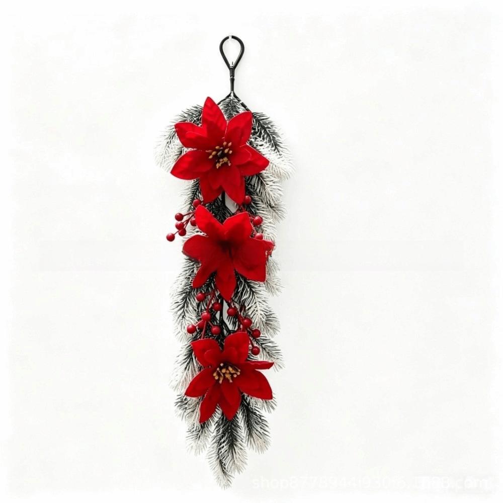 Wall-Mounted Christmas Hanging Vine Hanging Faux Flower Artificial Pine Branch Red Berries Poinsettia Flower Home Party