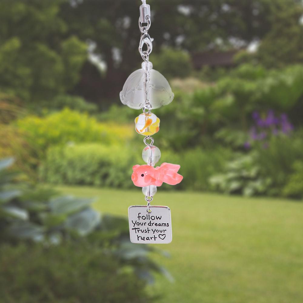 Letter Goldfish Bead Keychain Car Decor Key Ring Gifts Goldfish Wind Chime Pendant  Girl/Boy