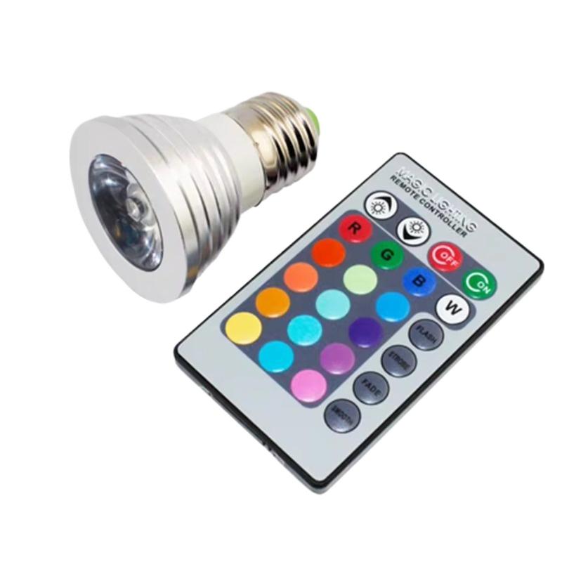 Новый светодиодный точечный светильник 3 Вт RGB E27/E14/MR16/B22/GU5.3, 16 цветных лампочек + 24 клавиши, ИК-пульт дистанционного управления