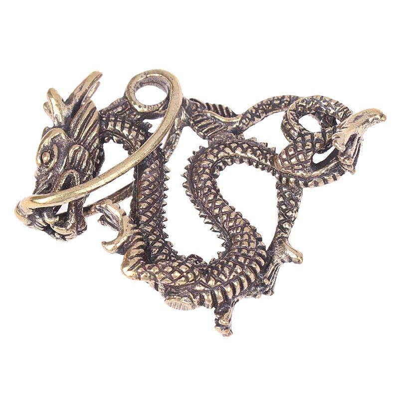 1Pc Antique Brass Ornament Chinese Mythical Animal Dragon Statue Copper Figures Miniatures Pure Brass Dragon Sculpture