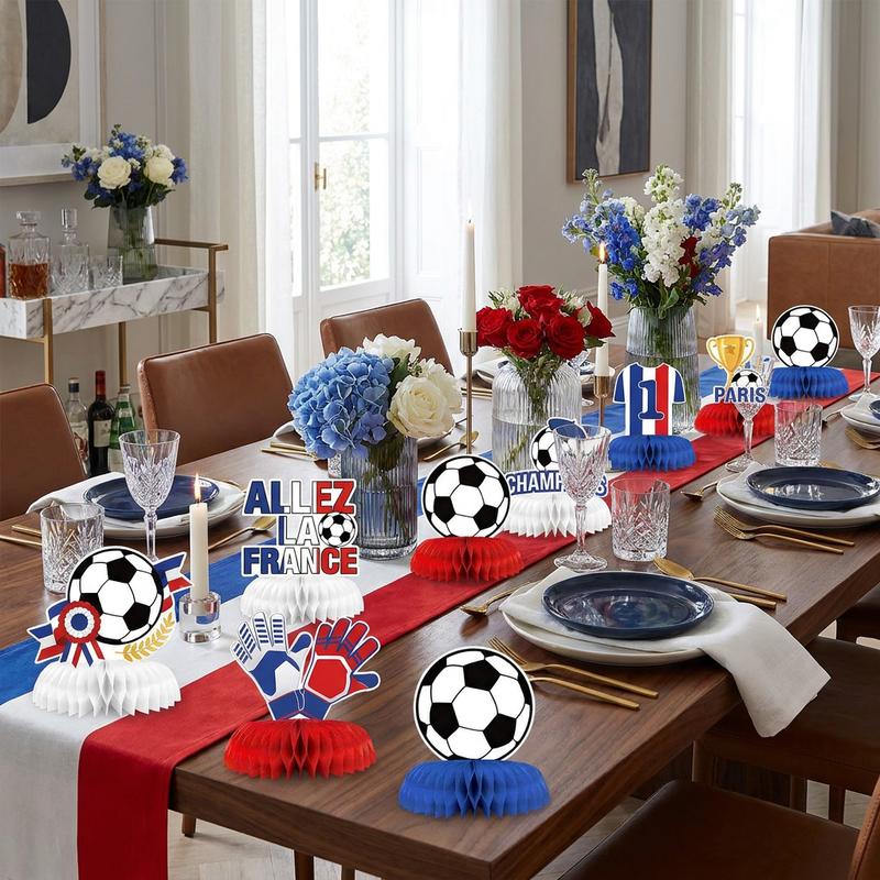 2026 France Football Events Honeycomb Centerpiece Red Blue Soccer Birthday Party Supplies Table Decorations For Kids Boys Fans