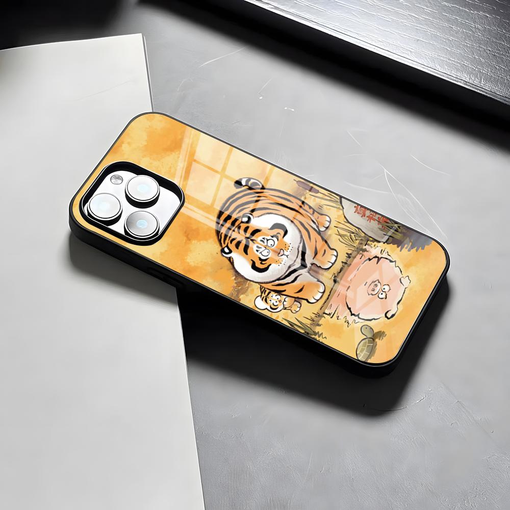 Смешной толстый тигр Чехол для телефона Для IPhone 17 Pro Max 15 Pro 16 14 Plus 12 13 Mini 11 Pro Ударопрочный стеклянный чехол