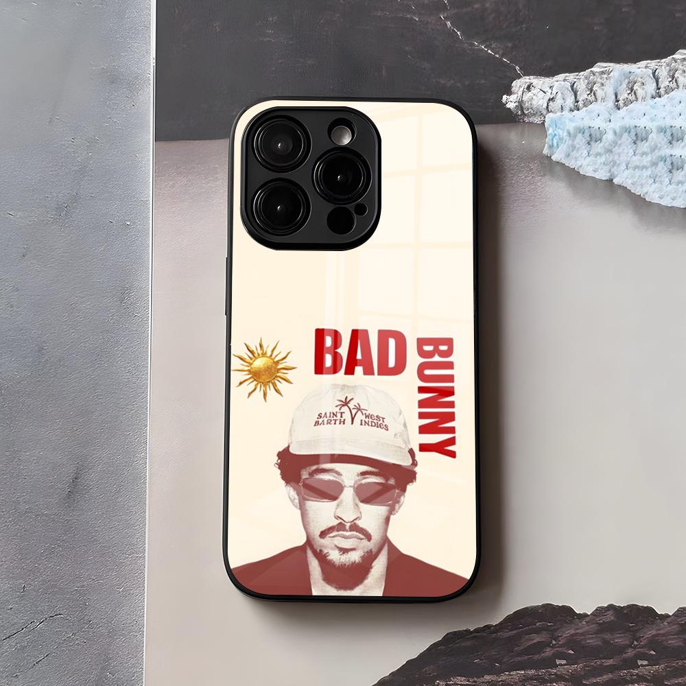Singer B-Bad Bunny Phone Case For IPhone 17 Air 16 E Pro Max 15 14 13 Mini 12 Pro 11 Max Plus Black Glass Cover