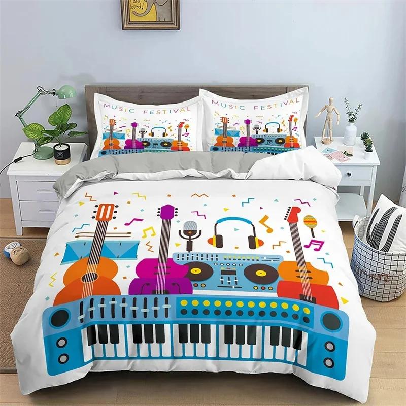 Comforter Music Guitar Bedding Set King Queen Heavy Metal Punk Rock For Teen Boy Musical Note 2/3Pcs Polyester Comforter