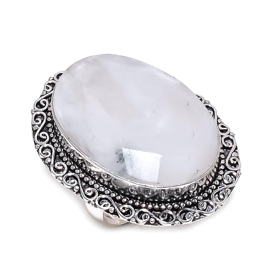 Кольцо из серебра 925 пробы с натуральным лунным камнем, размер 9, W6e54