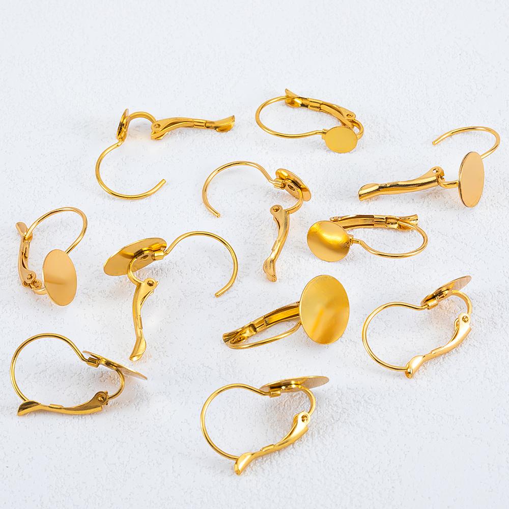 10pcs Stainless Steel Gold Plated French Earrings Base Lever Back Ear Wire Hoop Open Loop Earring Hooks for DIY Jewelry Making