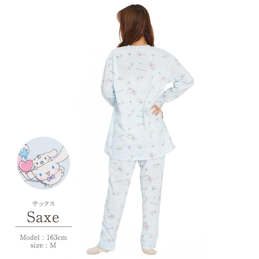 SAN1568 Cinnamoroll Mini Fleece Fleece Pajamas Long Sleeves Long Pants Top and Bottom Set Room Wear Cinnamoroll Sanrio Cinnamon Milk Women's &