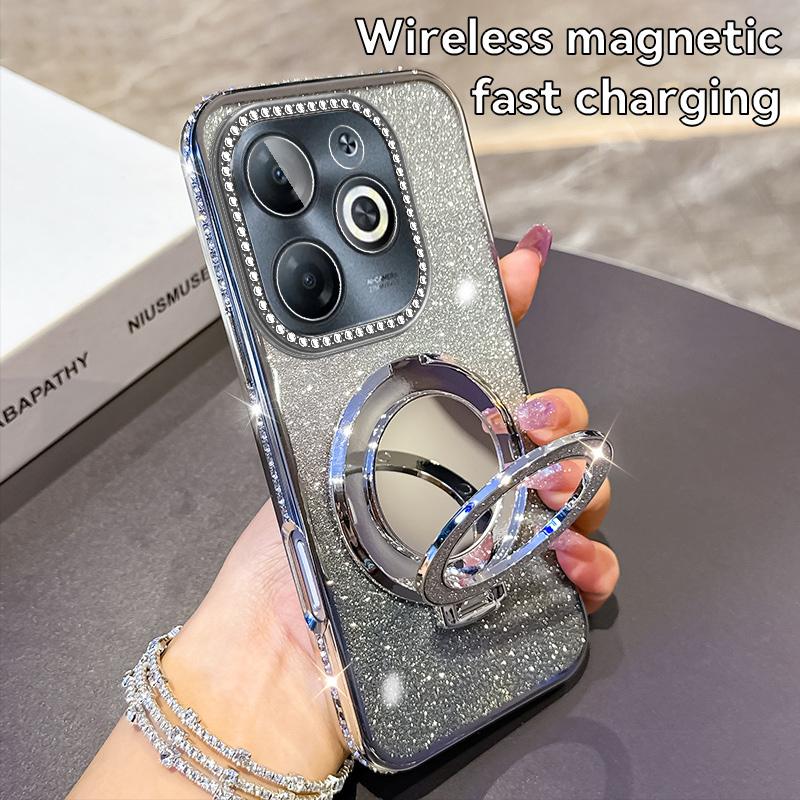 KEYSION Роскошный блестящий магнитный чехол с драгоценностями для телефона TECNO Spark Go 2023 20 20C Pop 8 с подставкой-зеркалом для макияжа, противоударный чехол