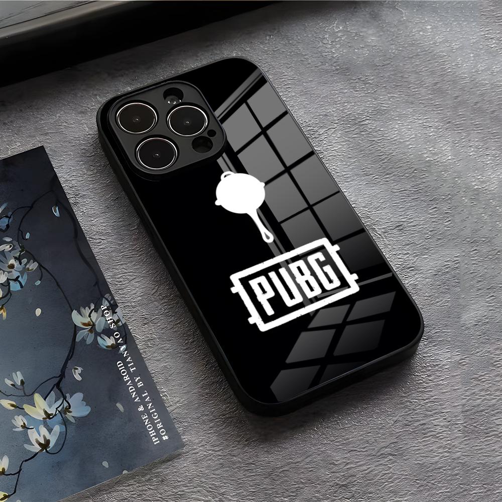 Чехол для телефона P-Pubg G-Game для iPhone 17 Air 16 E Pro Max 15 14 13 Mini 12 Pro 11 Max Plus Черная стеклянная крышка
