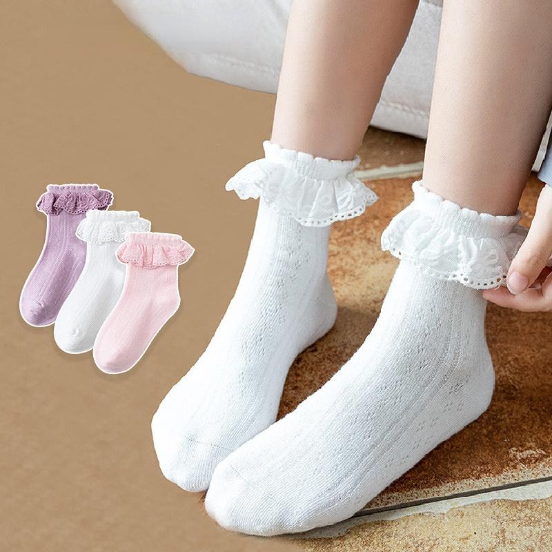 Kids Girl Sock Princess Ruffle Solid Color Calf Sock for Baby Girl Spring Autumn Cotton Soft Frilly Children Girl Sock Clothes