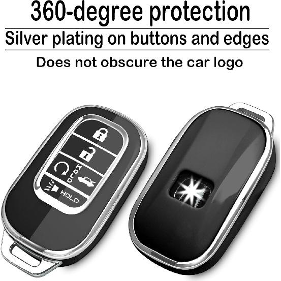 For Honda Key Fob Cover,Case With Keychain,Soft TPU Protection Key Shell/Skin,5 Buttons Fit   Accord Civic HR-V CR-V Pilot Remote Key(Black)